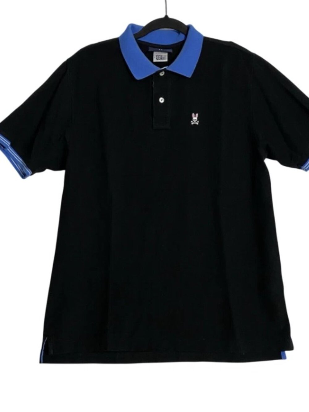 Psycho Bunny by Robert Godley Mens Black Blue Short Sleeve Polo Shirt Size 7 XL